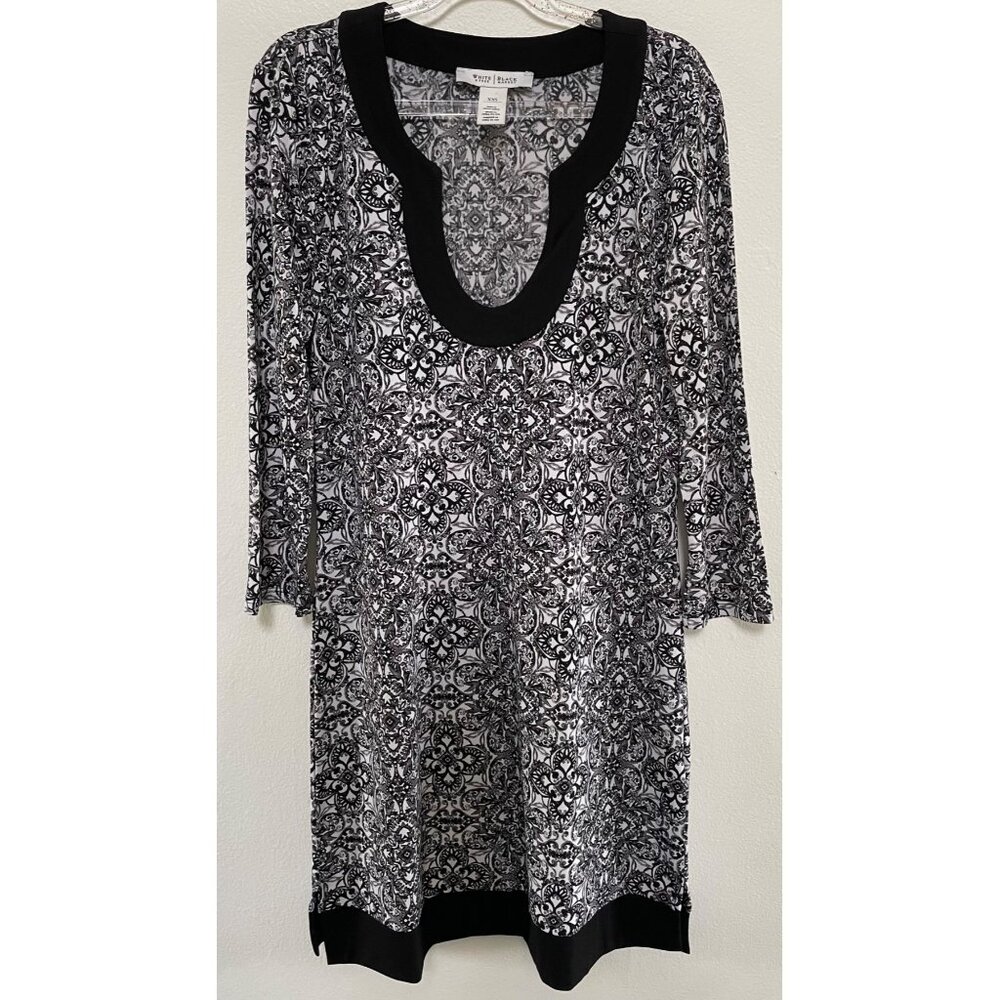 WHBM Black & White Printed Tunic Dress XXS 3/4 Sleeve Scoop - Picture 1 of 7